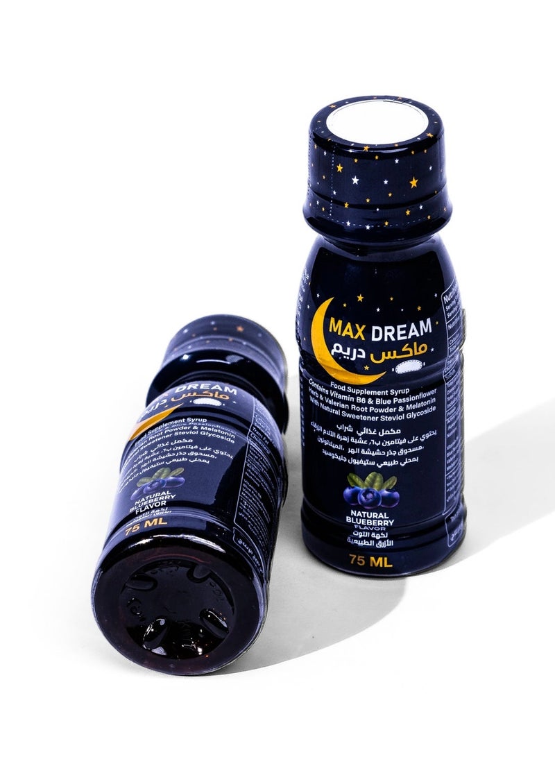 Max Dream Natural Sleep Shot - 75ml - Melatonin 5mg, Valerian & Vitamin B6 - Sugar Free Blueberry Flavor - Image 3